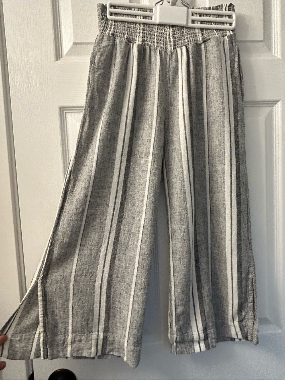 Anthropologie Cloth & Stone Striped Cropped Wide Leg Linen Blend Pants Size S